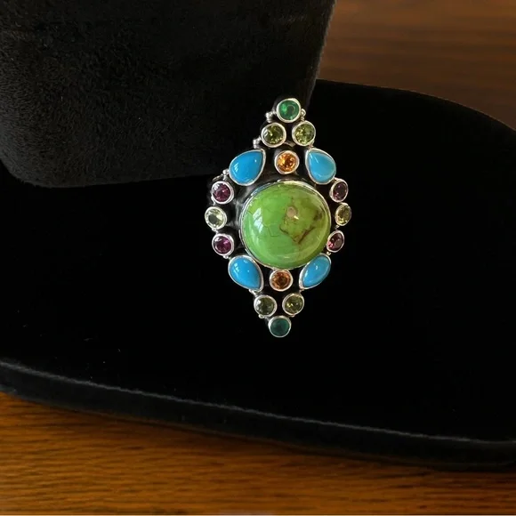 🦋NICKY BUTLER RAJ LIMITED EDITION Sterling Silver Turquoise Multi Gem Ring SZ 9 - Picture 7 of 13